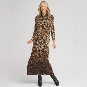Leopard Print Long Sleeve Maxi Dress
